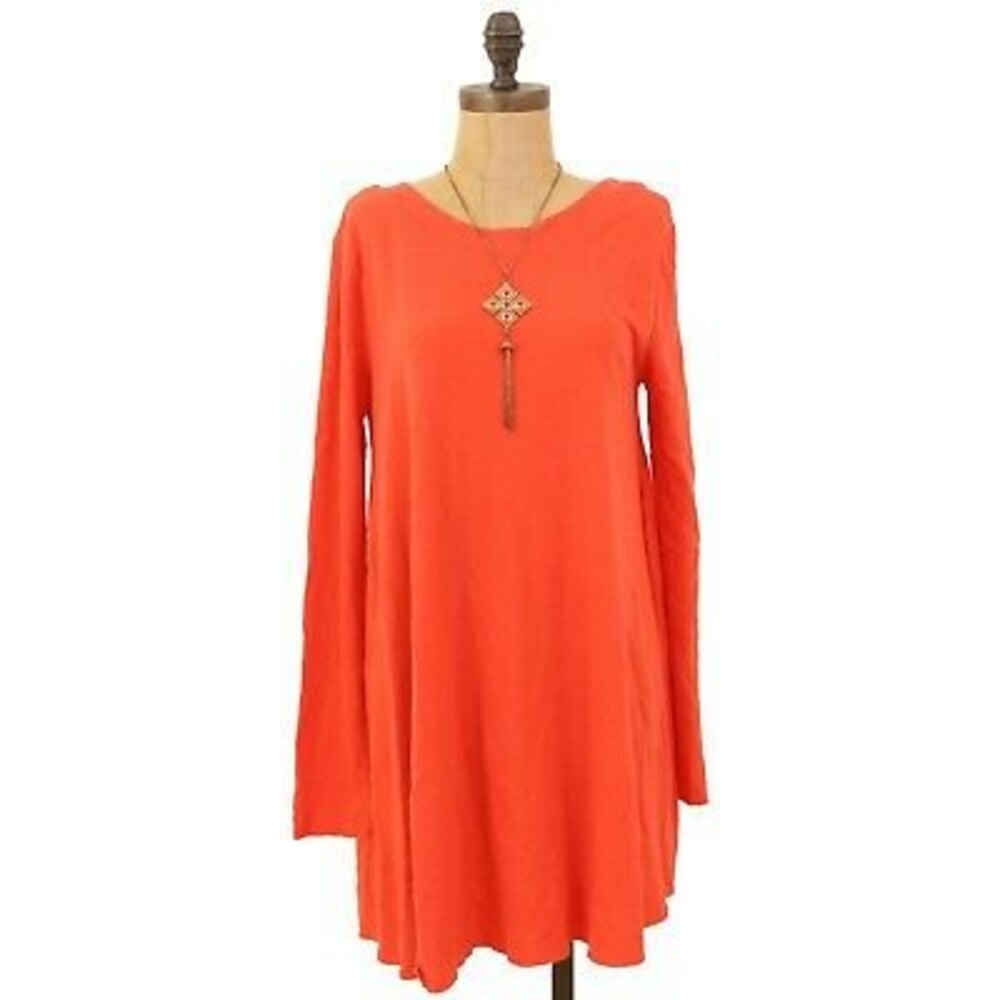 Free People Beach Oversized Tunic Top Size XS Boat Neck Long Sleeve Orange  B54